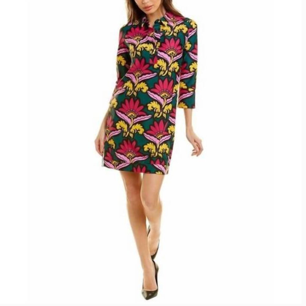 Jude Connally Womens Babe Dress XL Grand Florie Floral 3/4 Sleeve Collar Stretch